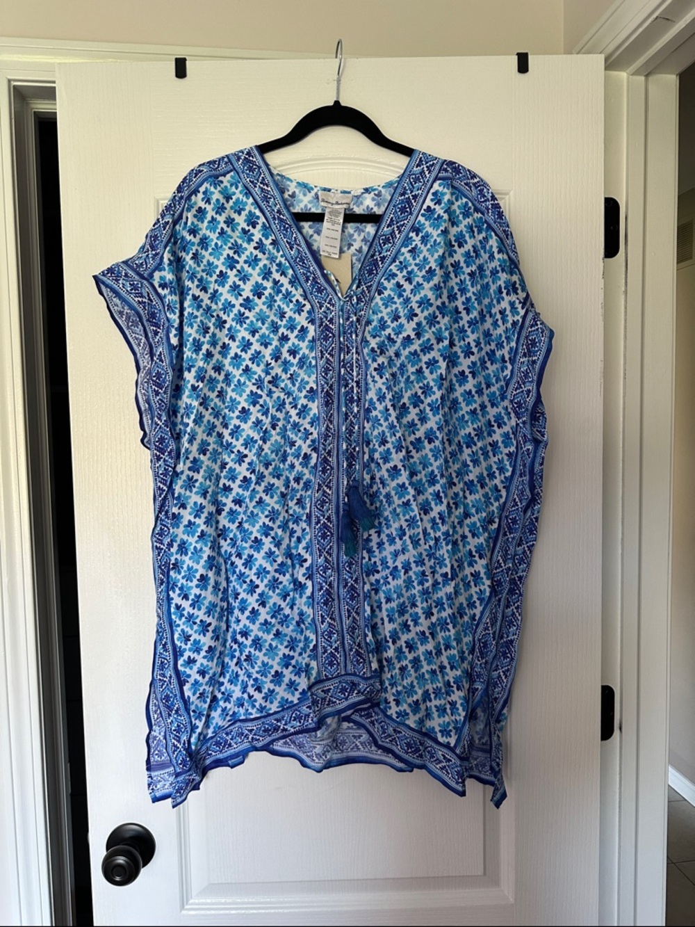 Tommy Bahama Blue Multi Floral V-Neck Beach Caftan